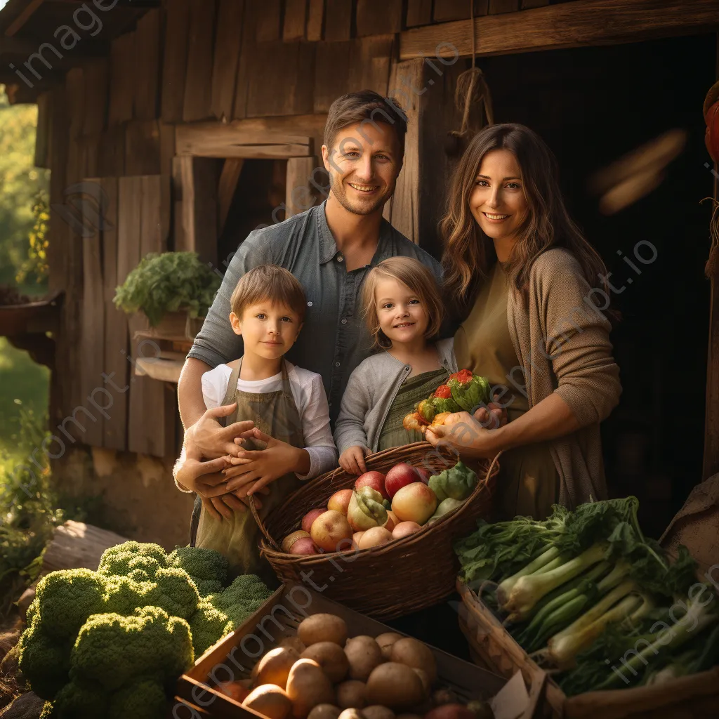 Family posing in front of traditional root cellar. - Image 4