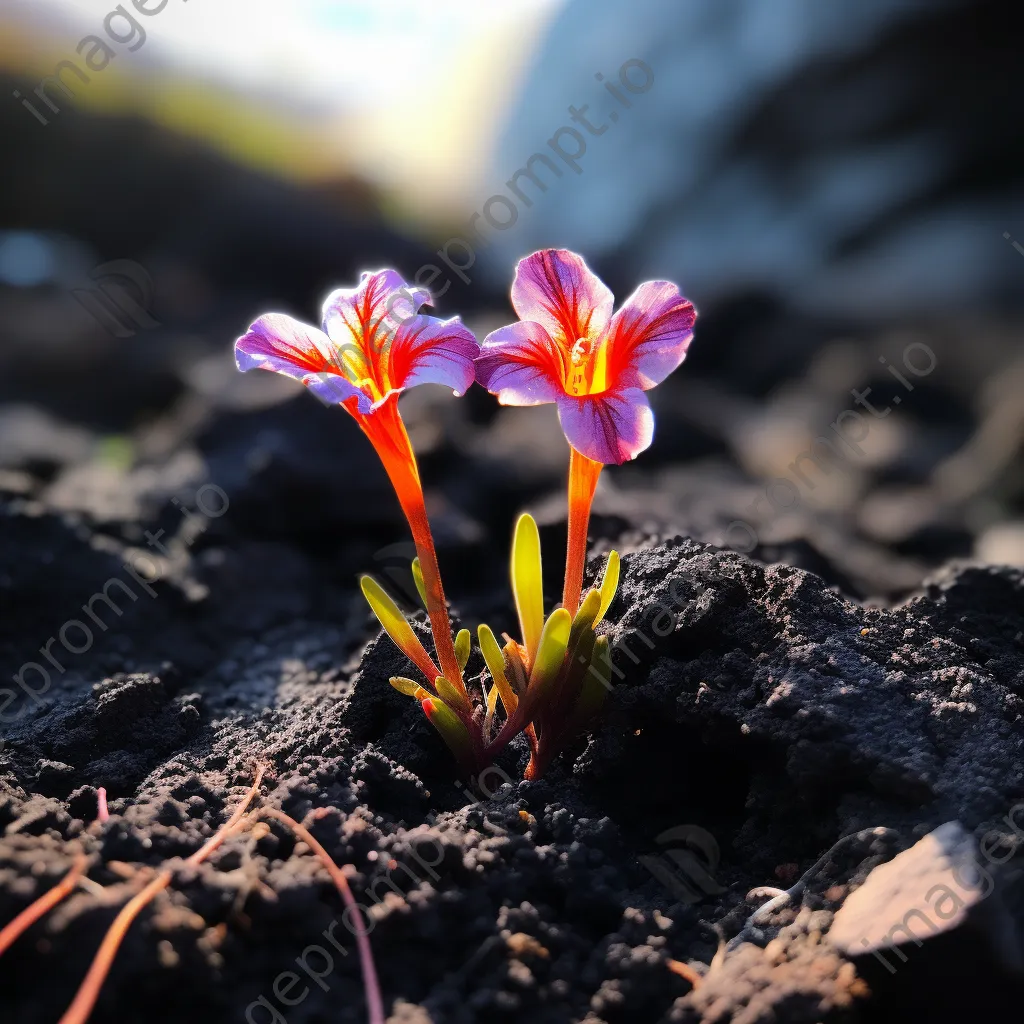 Macro shot of colorful flowers growing in volcanic soil - Image 3