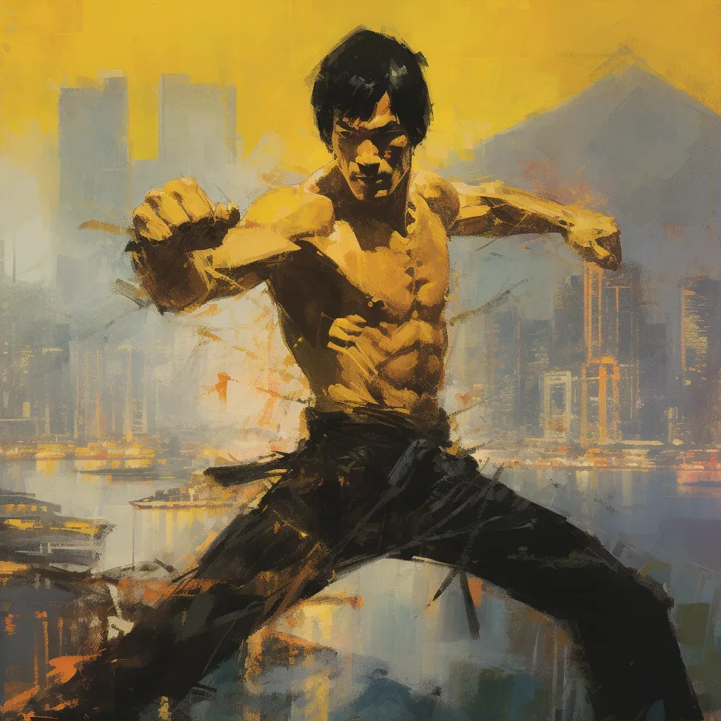 Martial Artist Pose with Cityscape in Background - Image 1