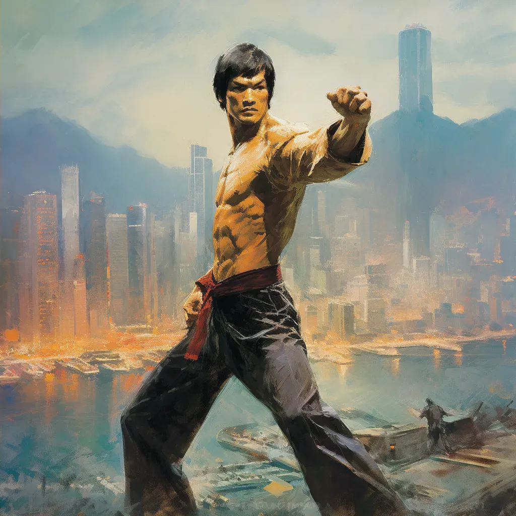 Martial Artist Pose with Cityscape in Background - Image 2