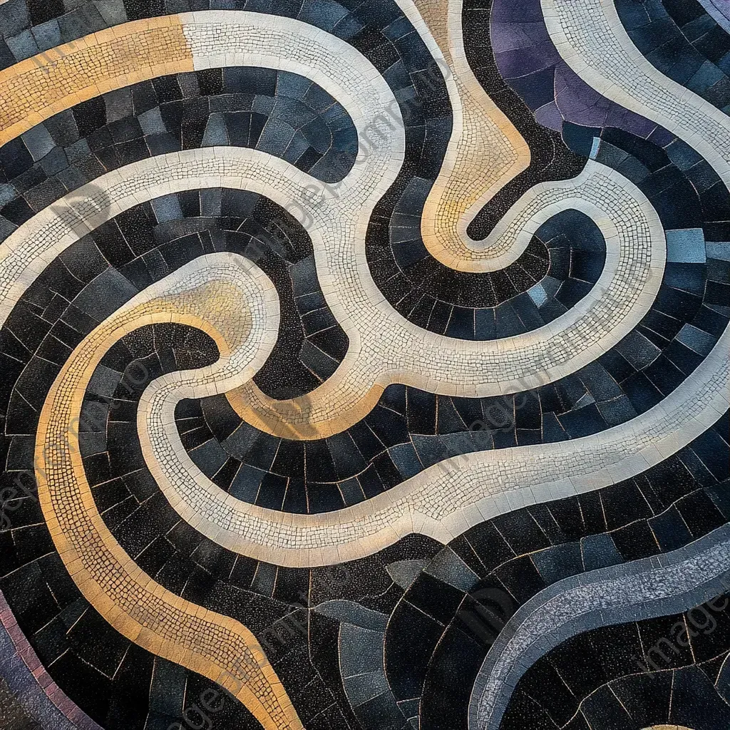 Aerial view of an intricate labyrinth at dawn rendered in Orphist style - Image 3