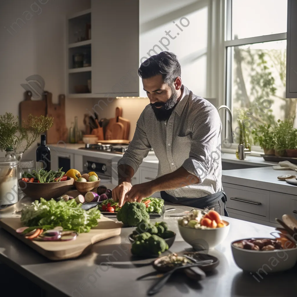 Chef in a modern kitchen preparing organic dishes with fresh ingredients. - Image 4