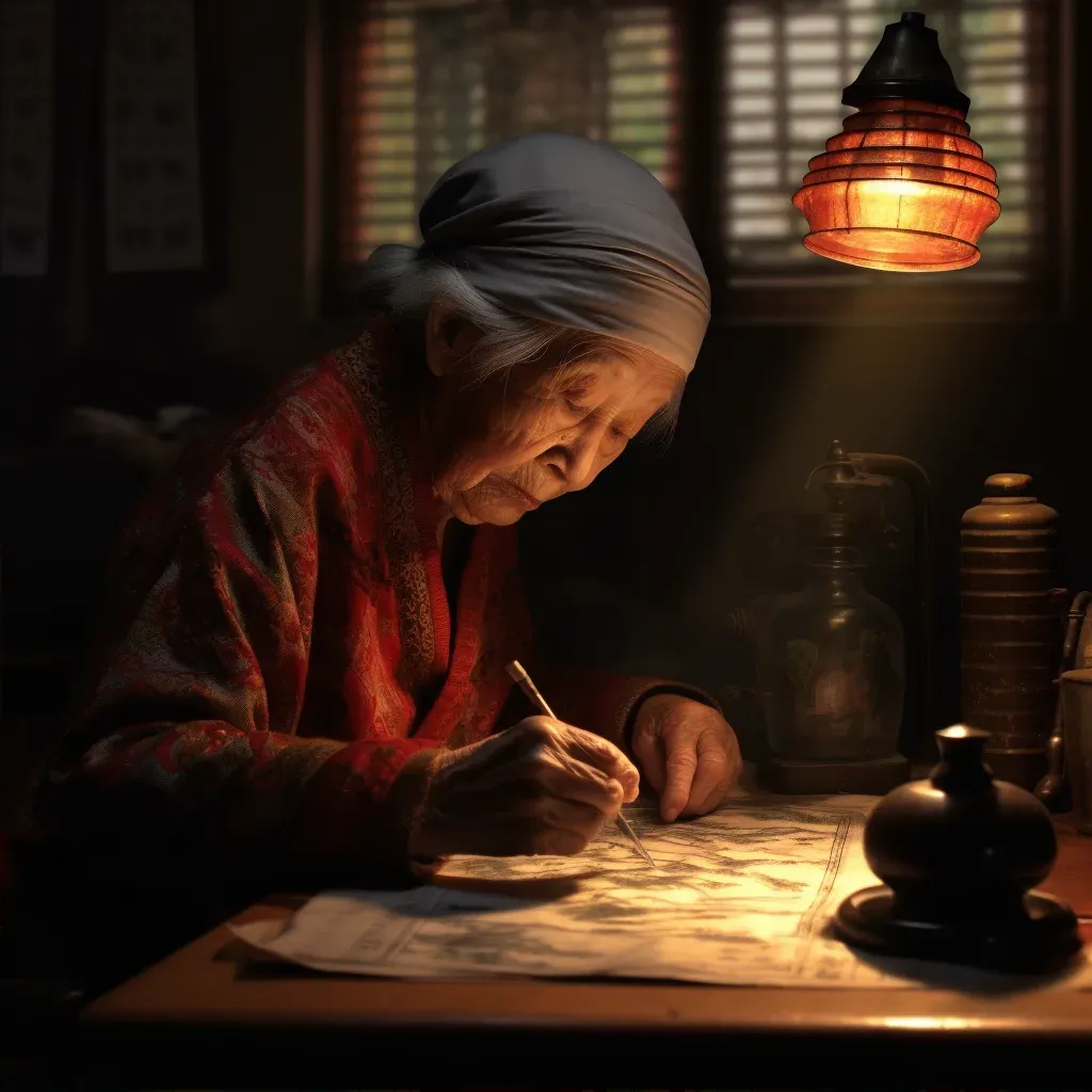 Elderly woman knitting under the soft glow of a table lamp - Image 2