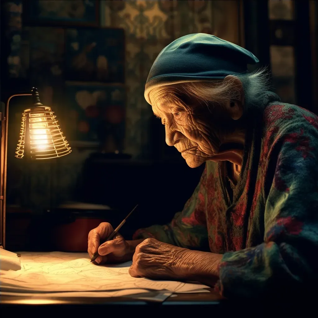 Elderly woman knitting under the soft glow of a table lamp - Image 4