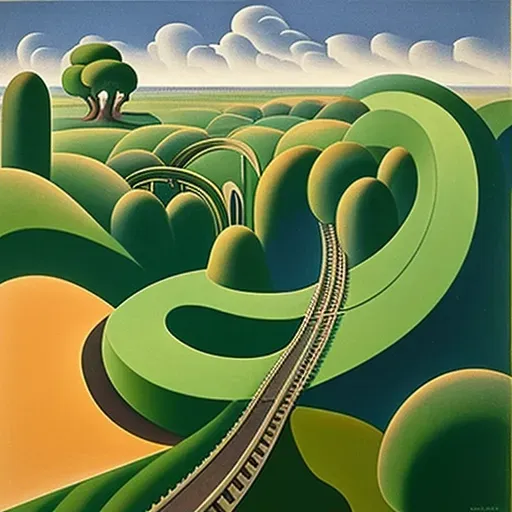 Aerial perspective of a railway in a verdant valley - Image 1