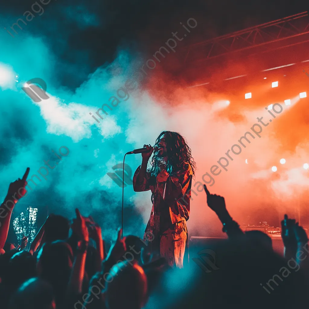 Vocalist engaging with crowd during a vibrant performance. - Image 1