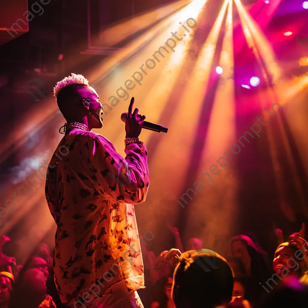 Vocalist engaging with crowd during a vibrant performance. - Image 3