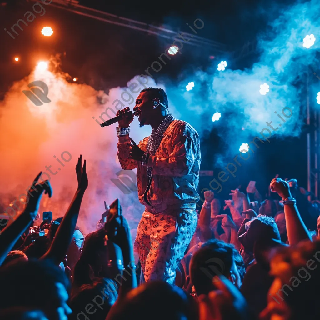 Vocalist engaging with crowd during a vibrant performance. - Image 4