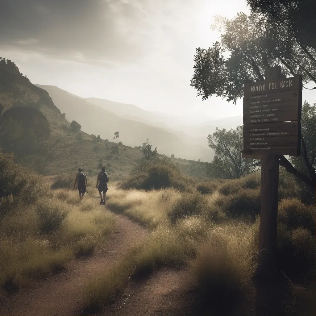 Couple walking in national park with conservation signage - Image 1