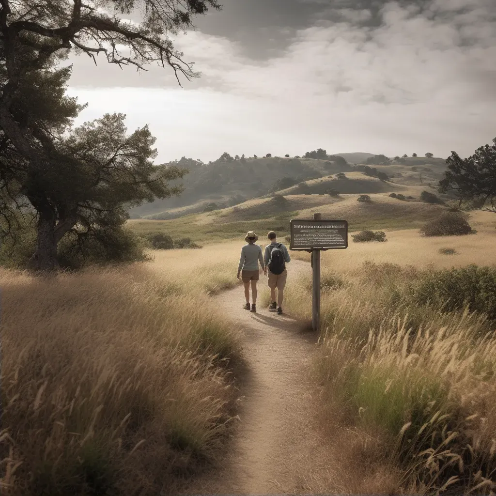 Couple walking in national park with conservation signage - Image 2