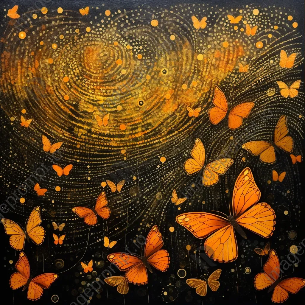 Artwork showing migration pattern of monarch butterflies using pointillism technique - Image 1