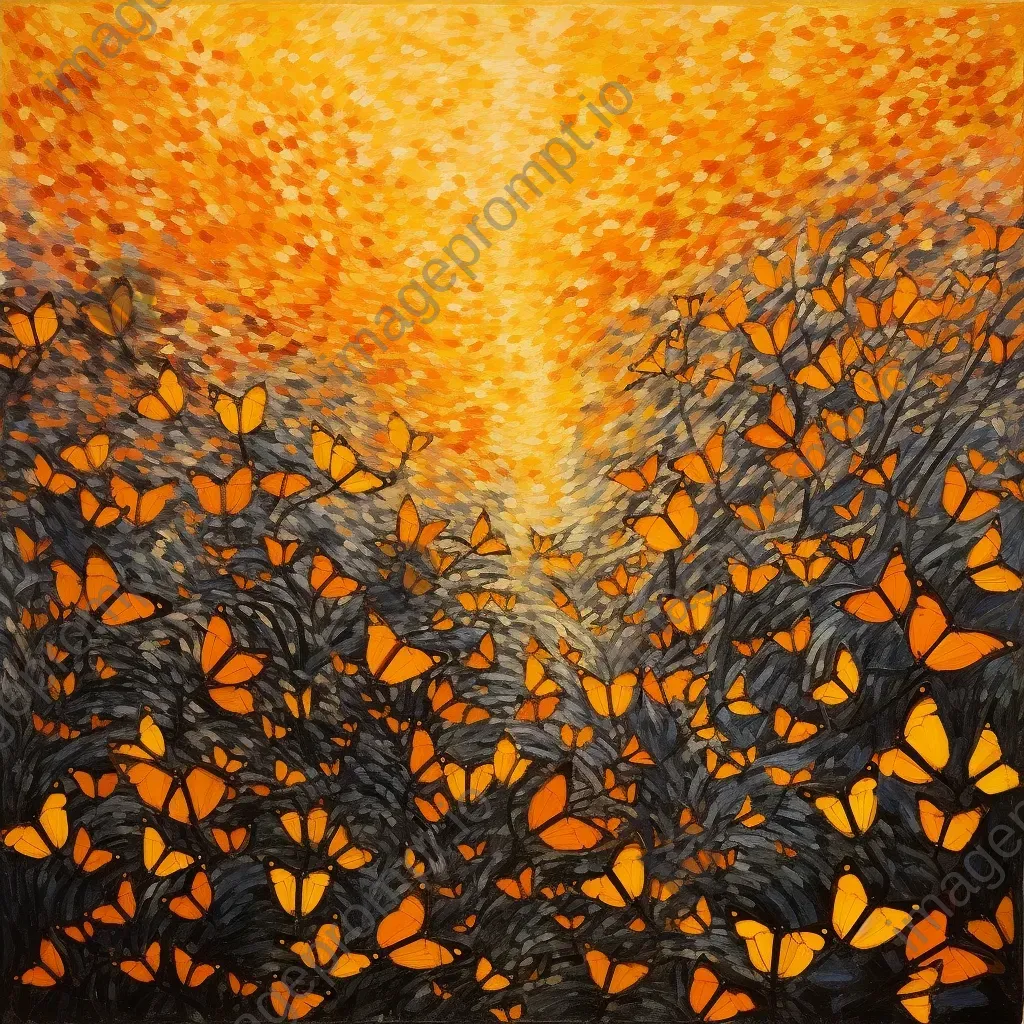 Artwork showing migration pattern of monarch butterflies using pointillism technique - Image 4