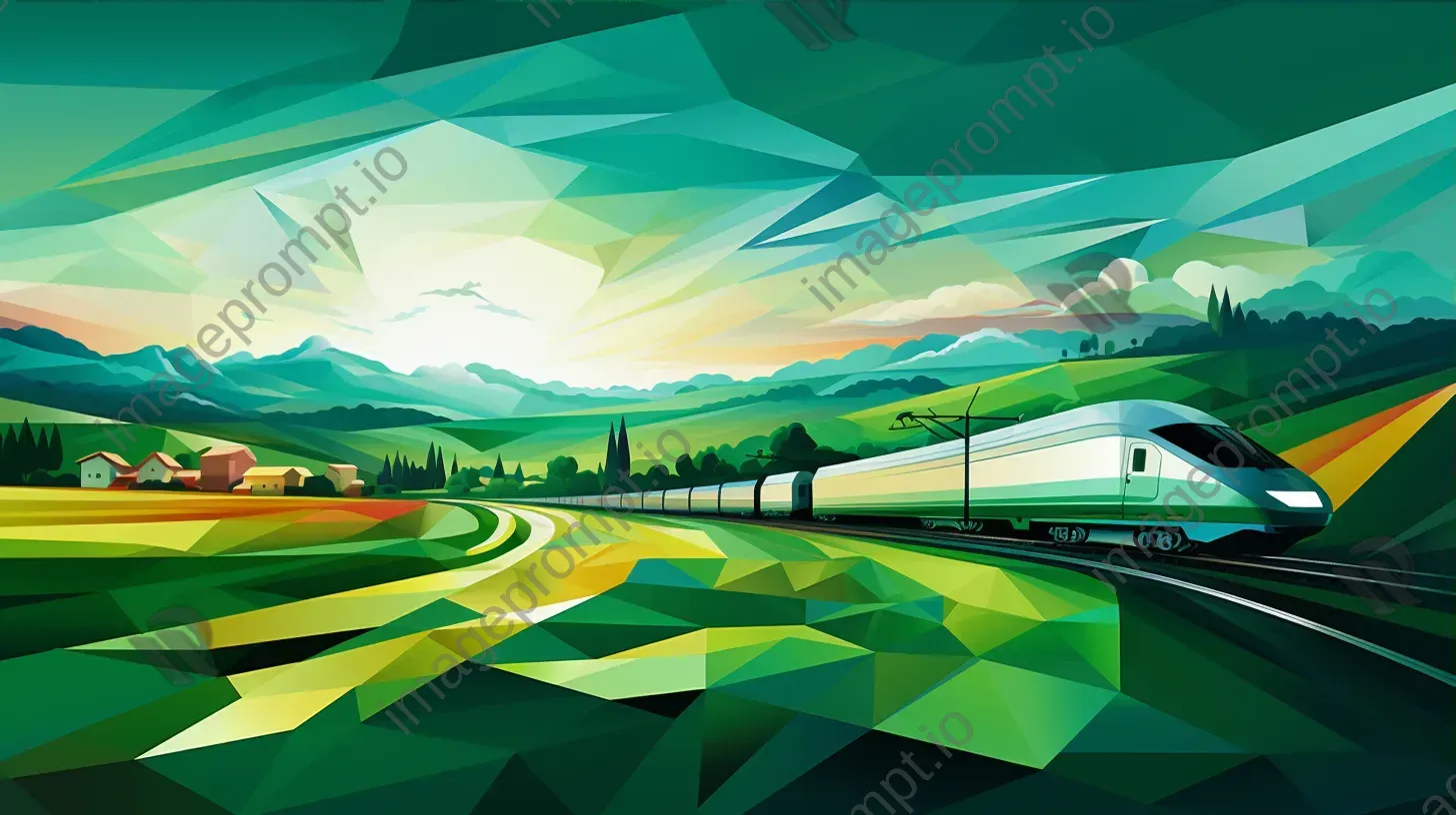 Low poly high-speed train in cubist style traveling through vibrant countryside - Image 3