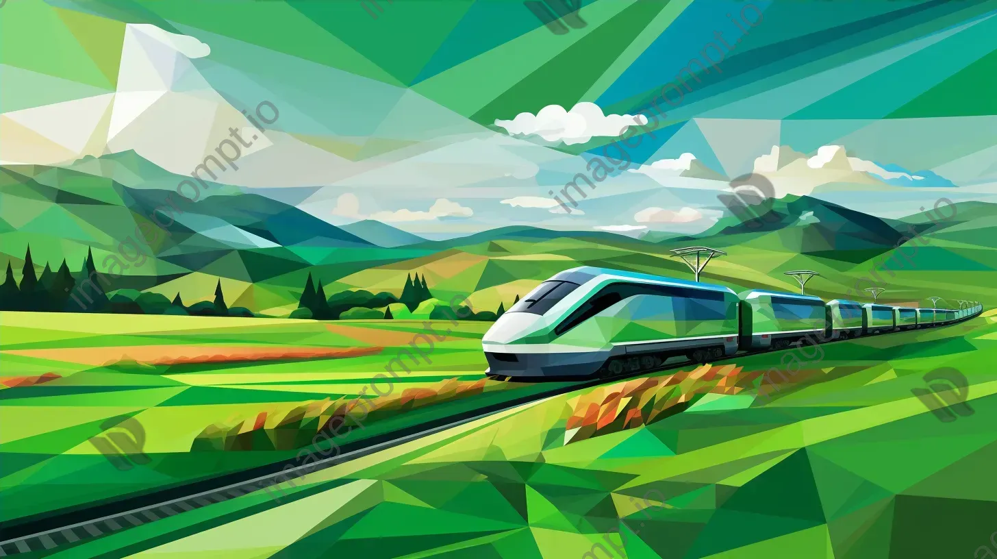 Low poly high-speed train in cubist style traveling through vibrant countryside - Image 4