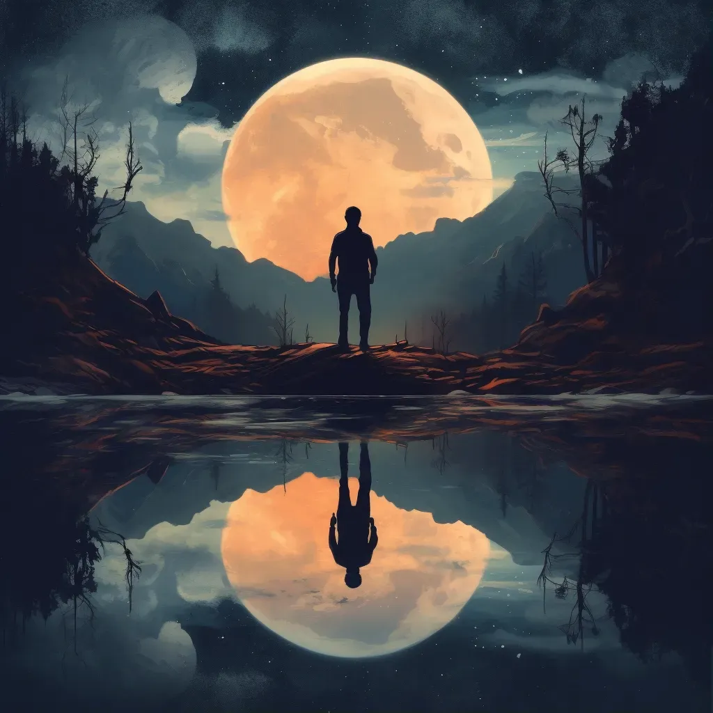 Man by river looking at moon