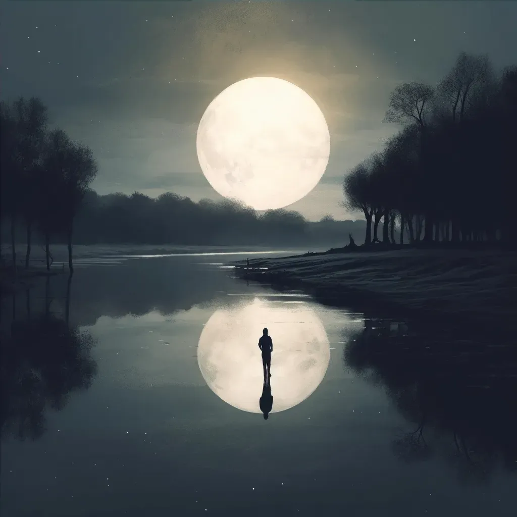 Man by river looking at moon