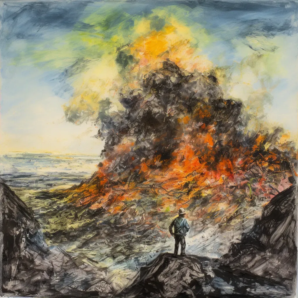 Person looking into volcanic crater with lava - Image 2