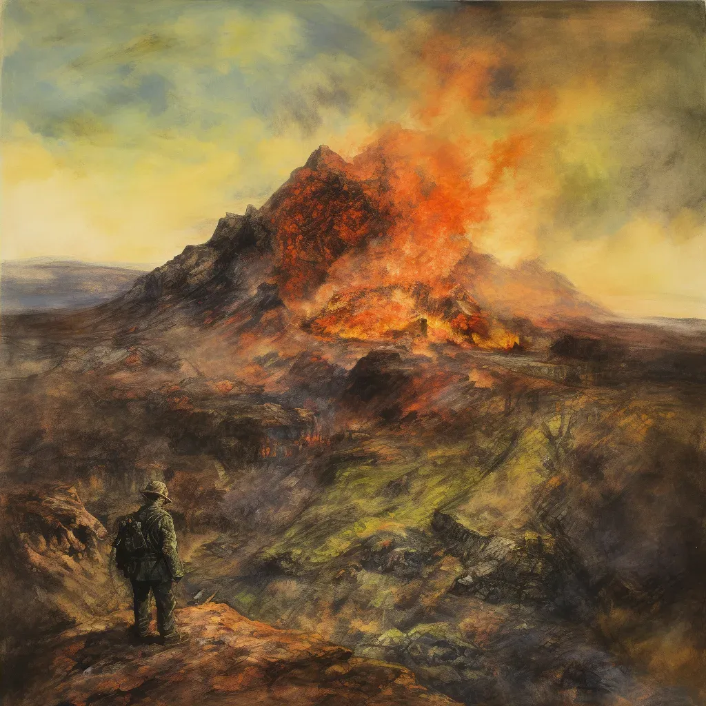 Person looking into volcanic crater with lava - Image 4