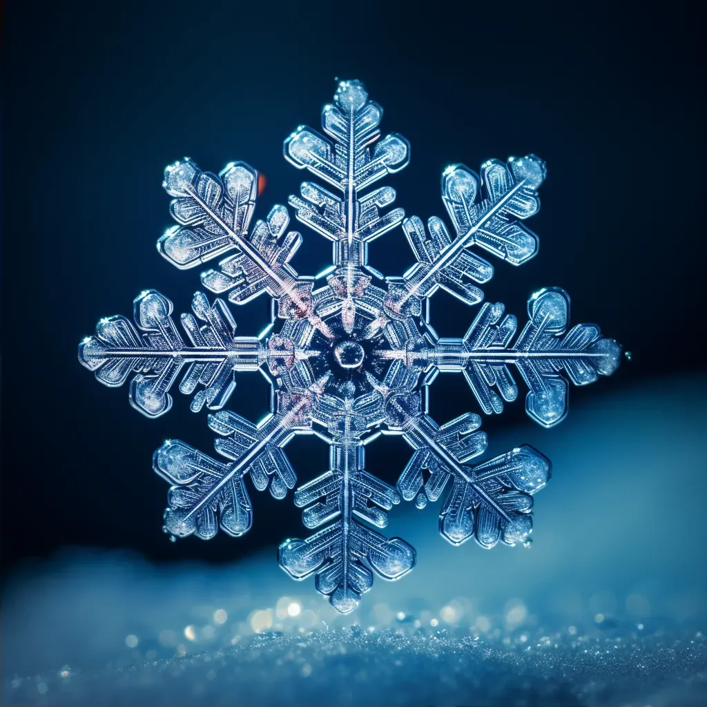 Image showcasing the intricate symmetrical ice patterns within a snowflake at a microscopic level - Image 2