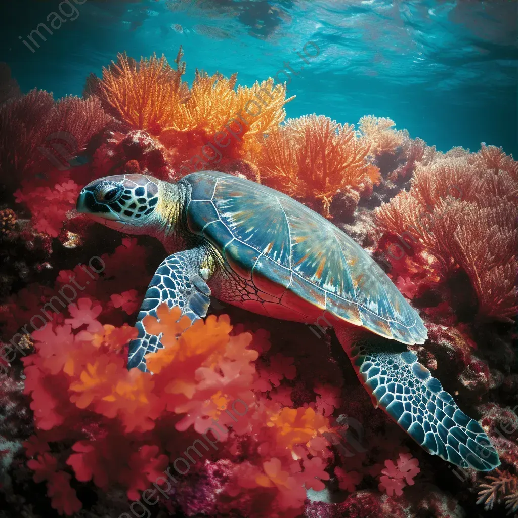 Image of a leatherback sea turtle gliding through a vibrant coral reef - Image 3