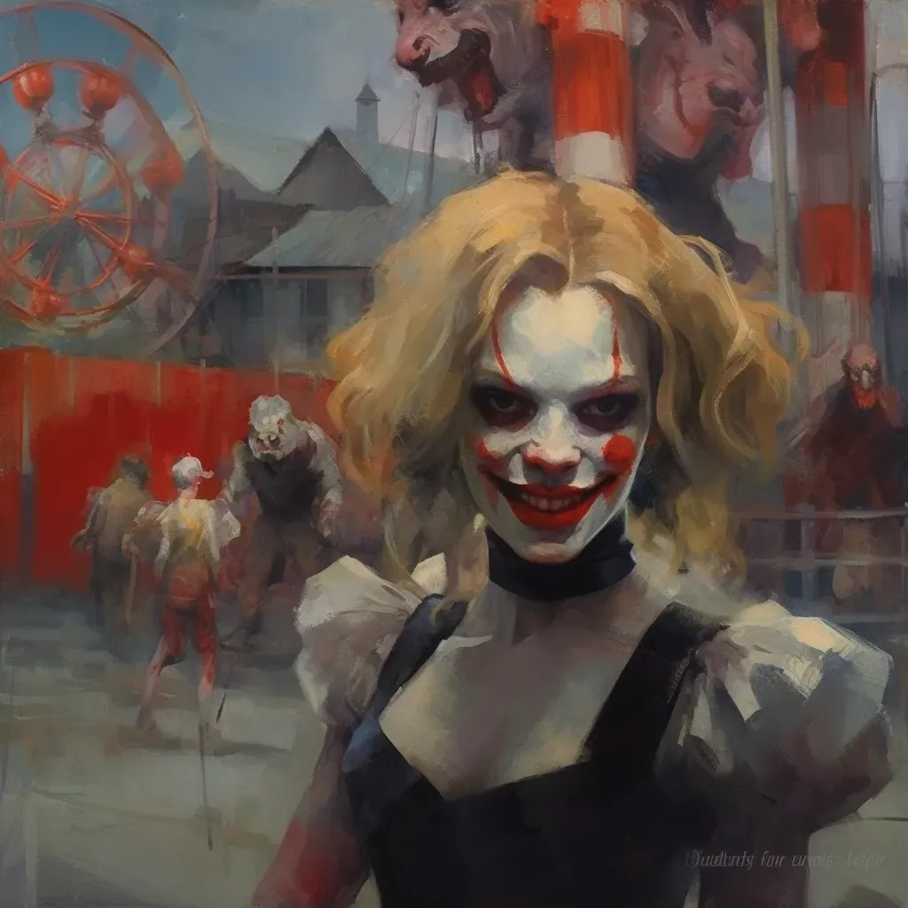 Image of a sinister carnival with abandoned rides and lifelike clown faces - Image 1