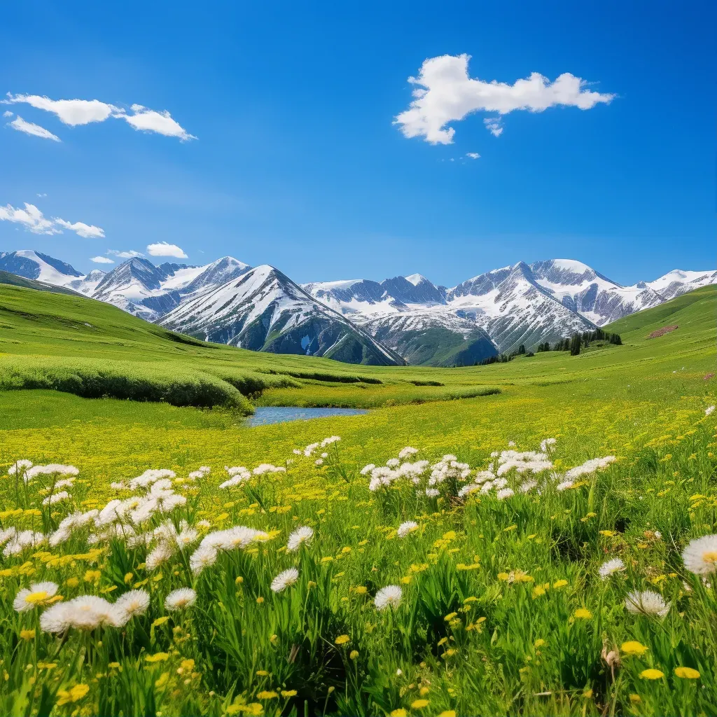 High-altitude meadow with wildflowers and snow-capped peaks - Image 1