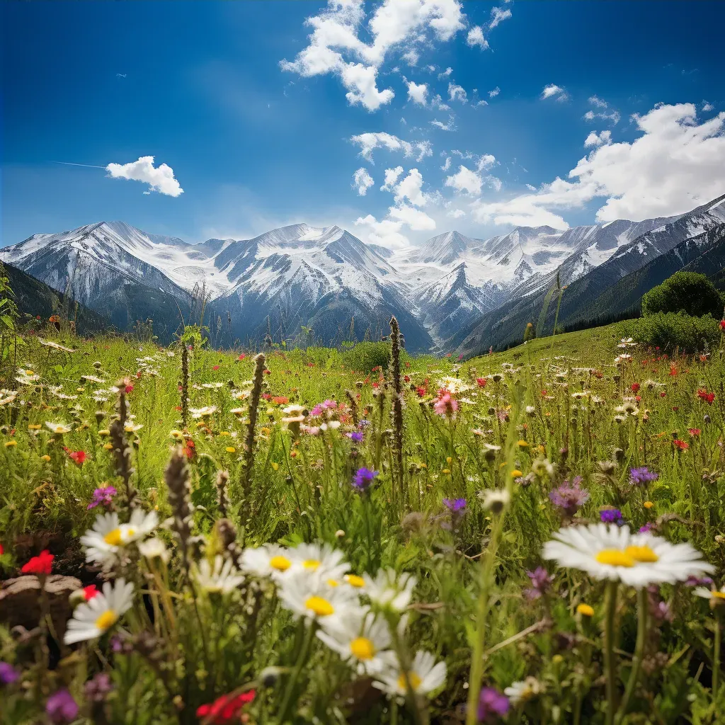 High-altitude meadow with wildflowers and snow-capped peaks - Image 4