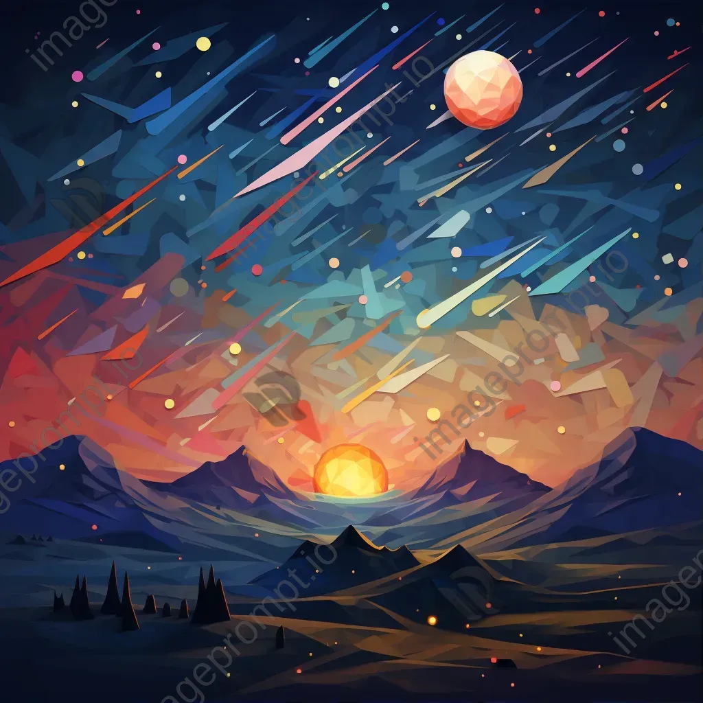 Low poly art of meteor showers against a pastel-colored night sky - Image 1