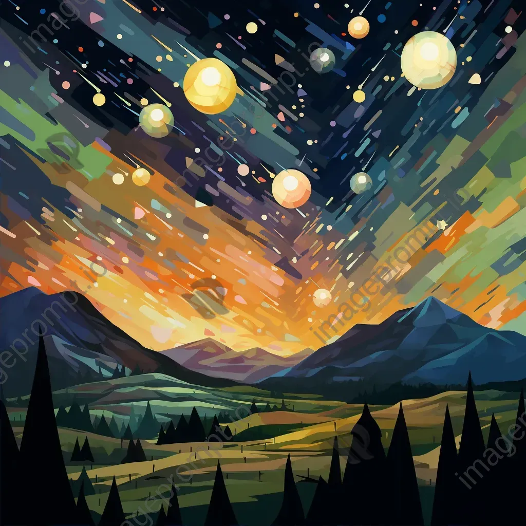 Low poly art of meteor showers against a pastel-colored night sky - Image 2