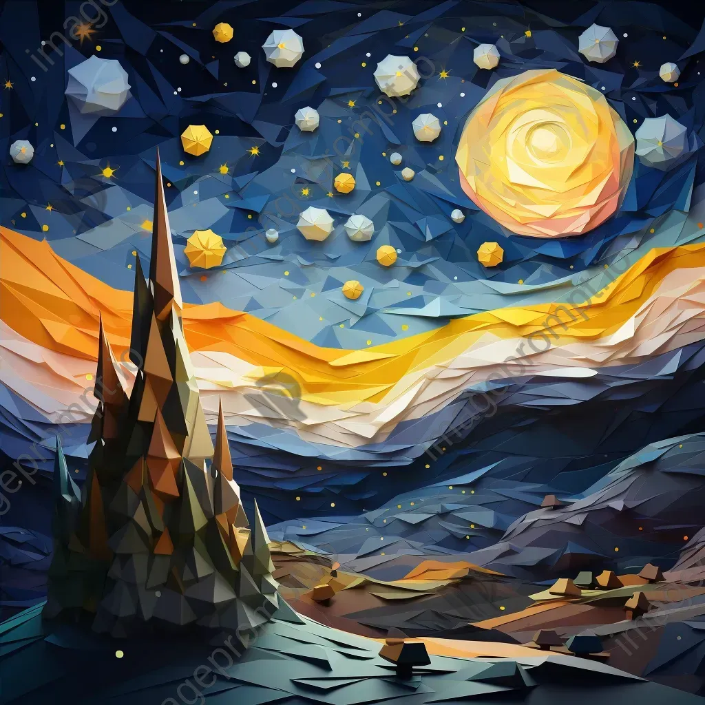 Low poly art of meteor showers against a pastel-colored night sky - Image 4