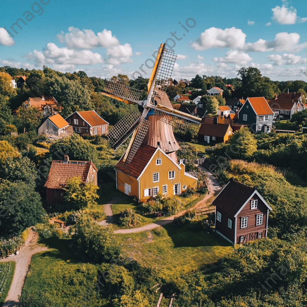 Colorful windmill in Scandinavian village - Image 1