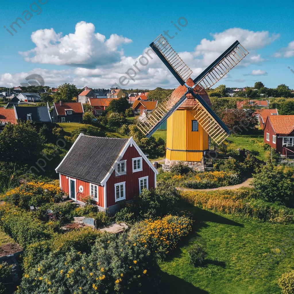 Colorful windmill in Scandinavian village - Image 2