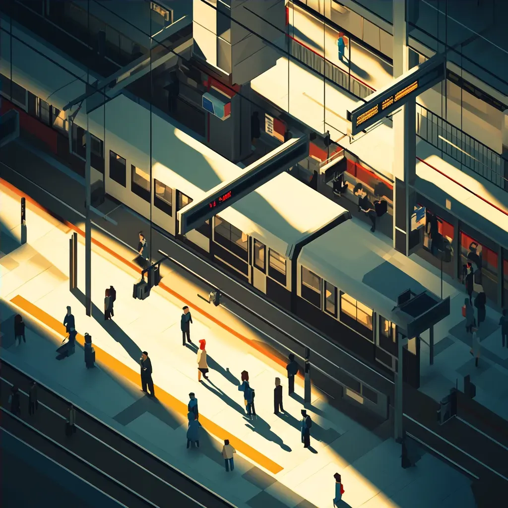 Low poly isometric view of a bustling subway station - Image 4