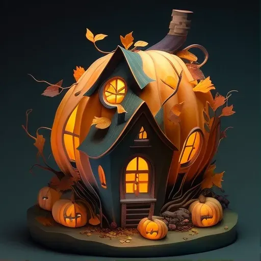 Image of a pumpkin cottage with glowing windows and cinnamon-scented smoke - Image 1