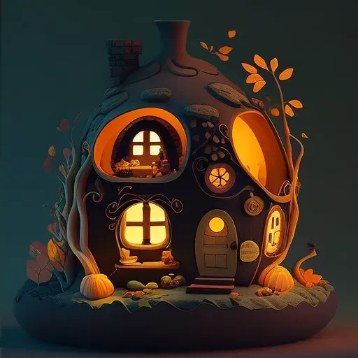 Image of a pumpkin cottage with glowing windows and cinnamon-scented smoke - Image 2