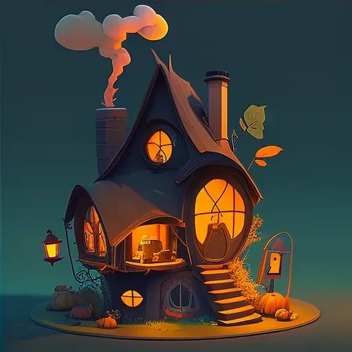 Image of a pumpkin cottage with glowing windows and cinnamon-scented smoke - Image 4