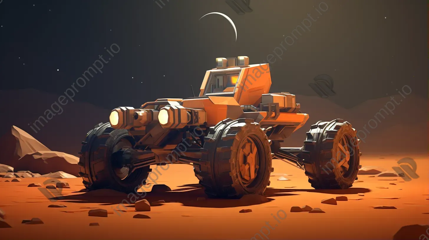 Low poly space rover on an alien planet with twin suns in Cubist style - Image 1