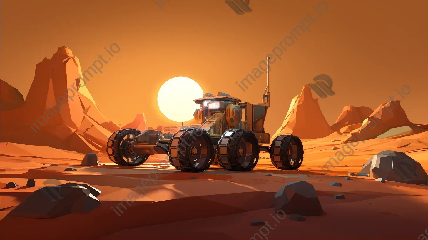 Low poly space rover on an alien planet with twin suns in Cubist style - Image 2