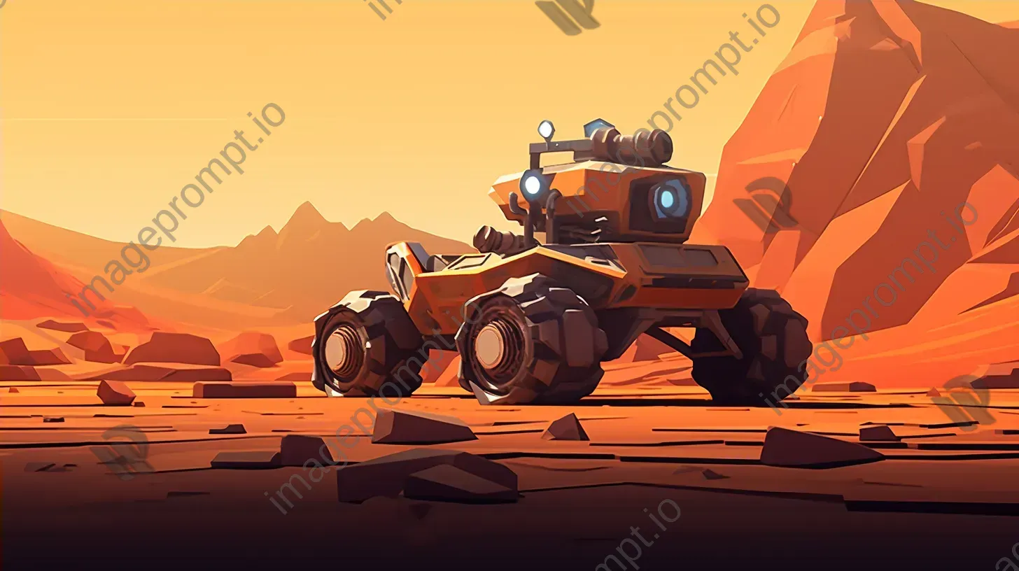 Low poly space rover on an alien planet with twin suns in Cubist style - Image 4