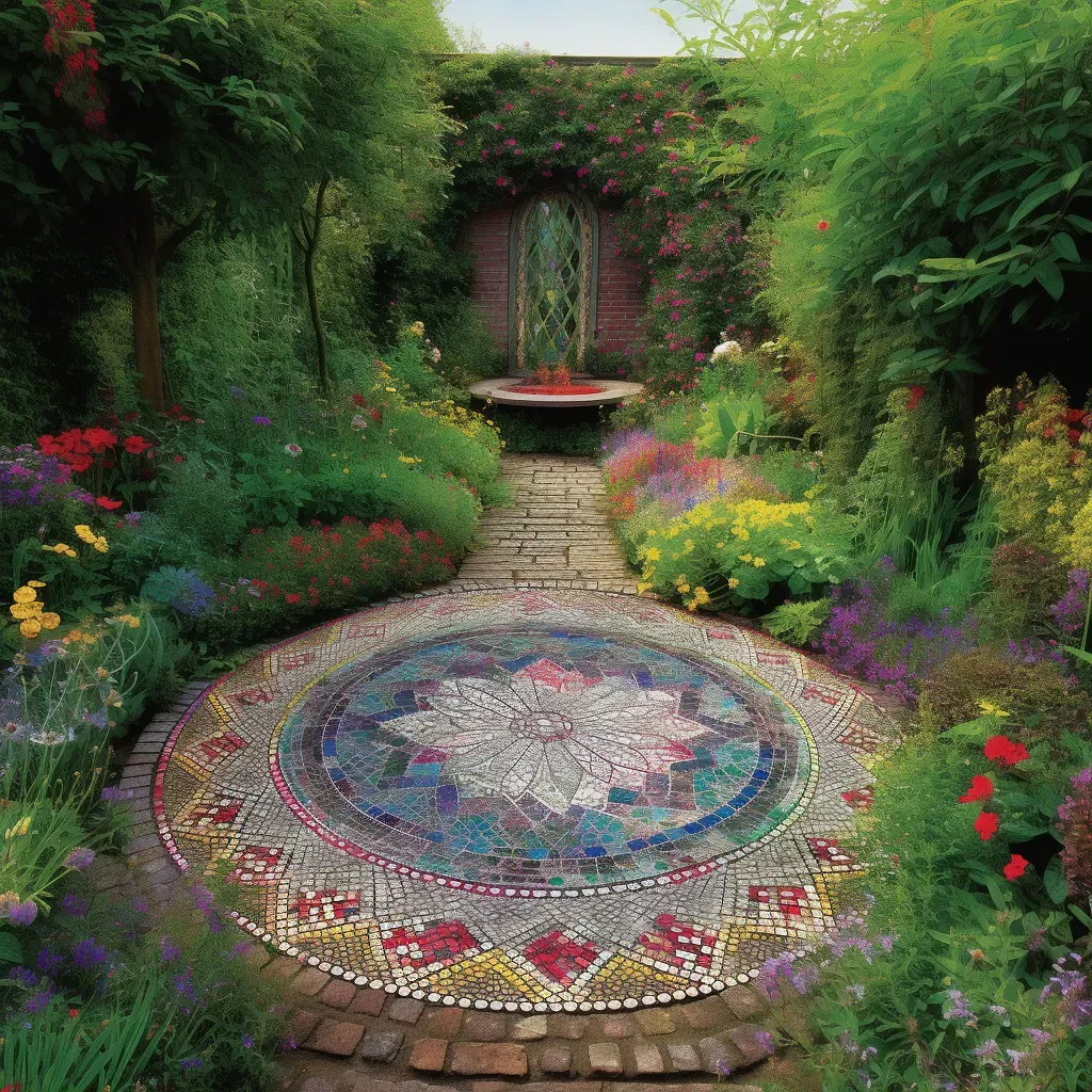 English garden with cobblestone path and colorful flowers - Image 1