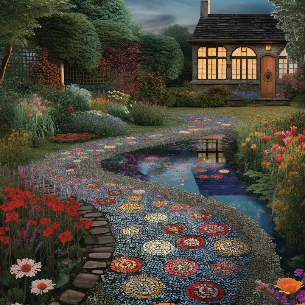 English garden with cobblestone path and colorful flowers - Image 2