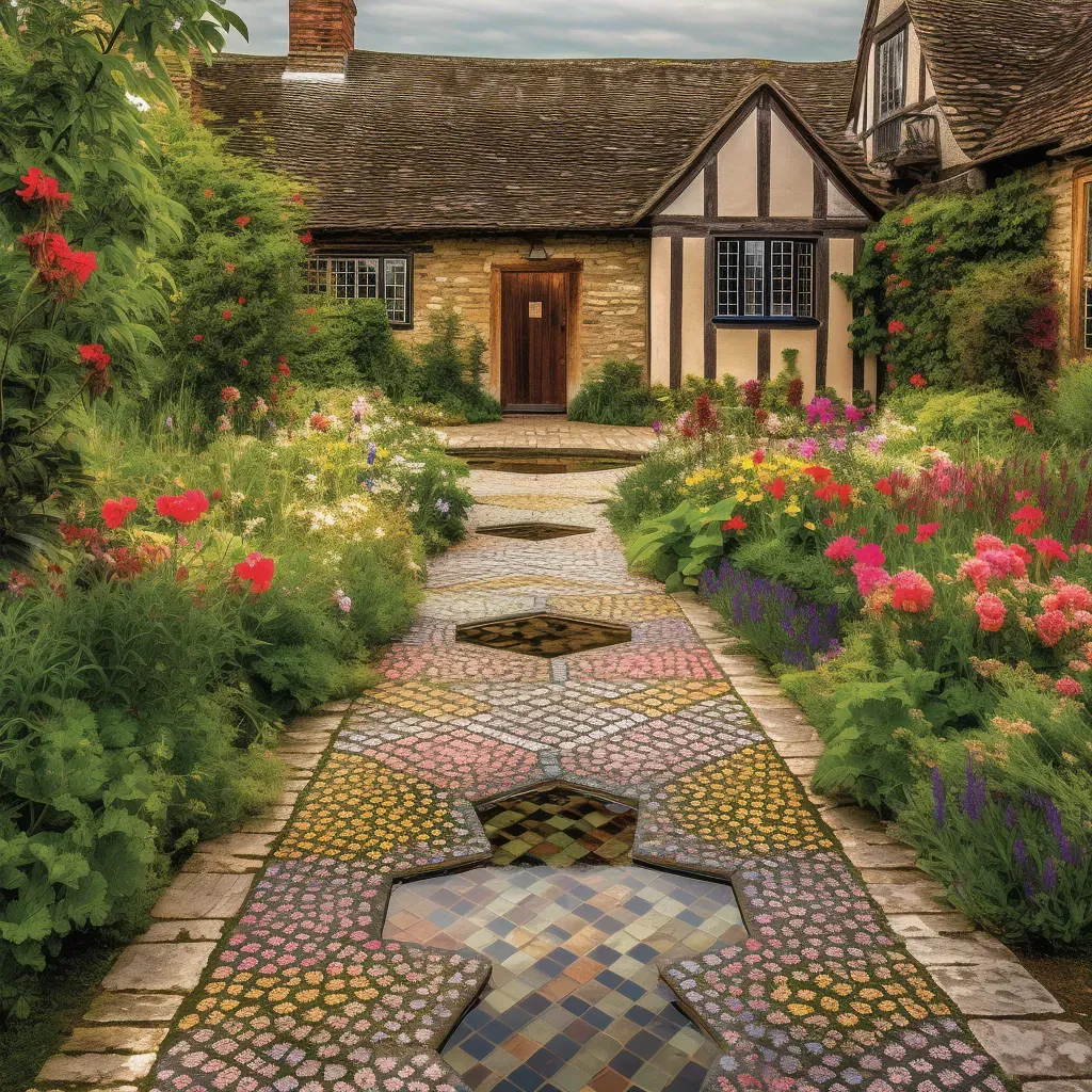 English garden with cobblestone path and colorful flowers - Image 3