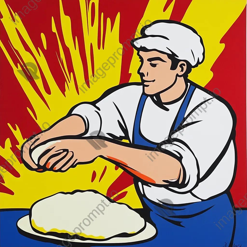 Pop art style baker energetically tossing pizza dough - Image 2