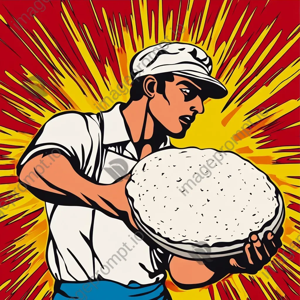 Pop art style baker energetically tossing pizza dough - Image 3