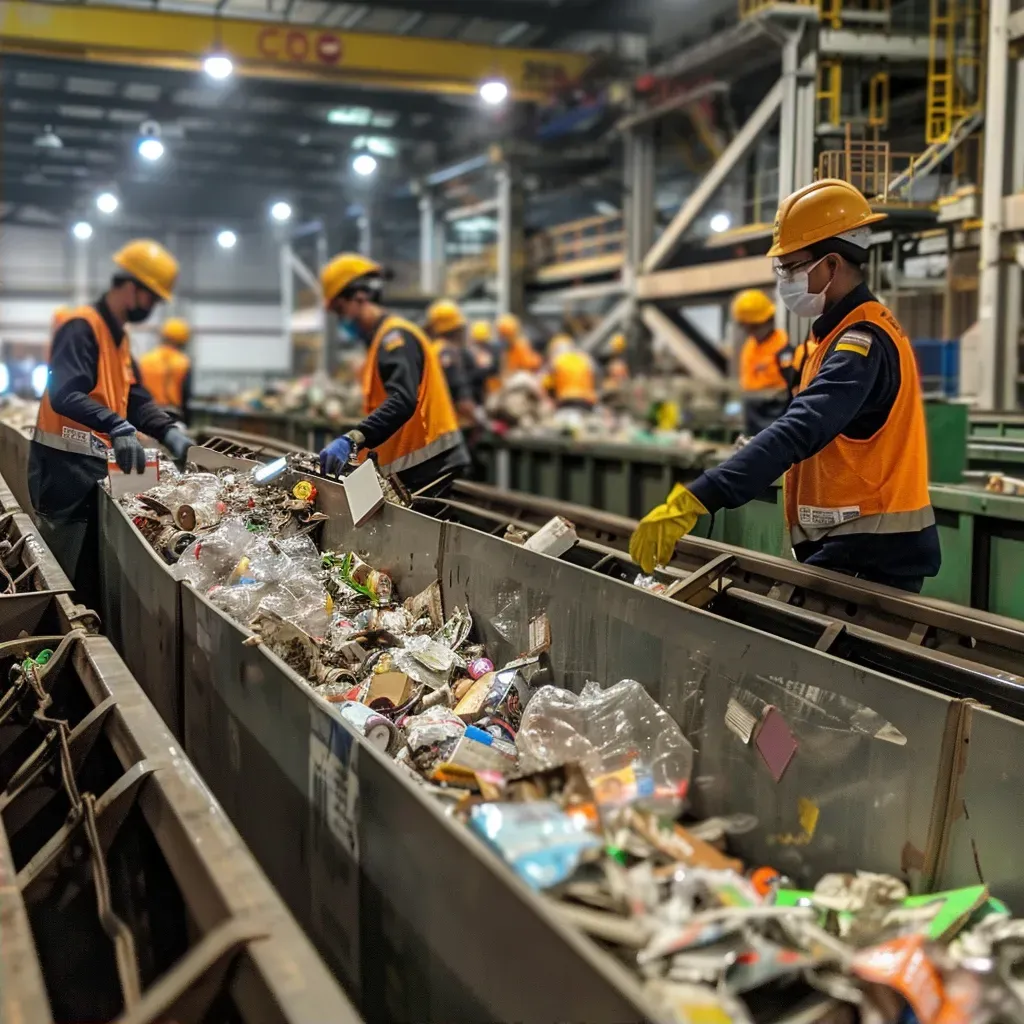 Workers sorting recyclable materials at a recycling plant - Image 2