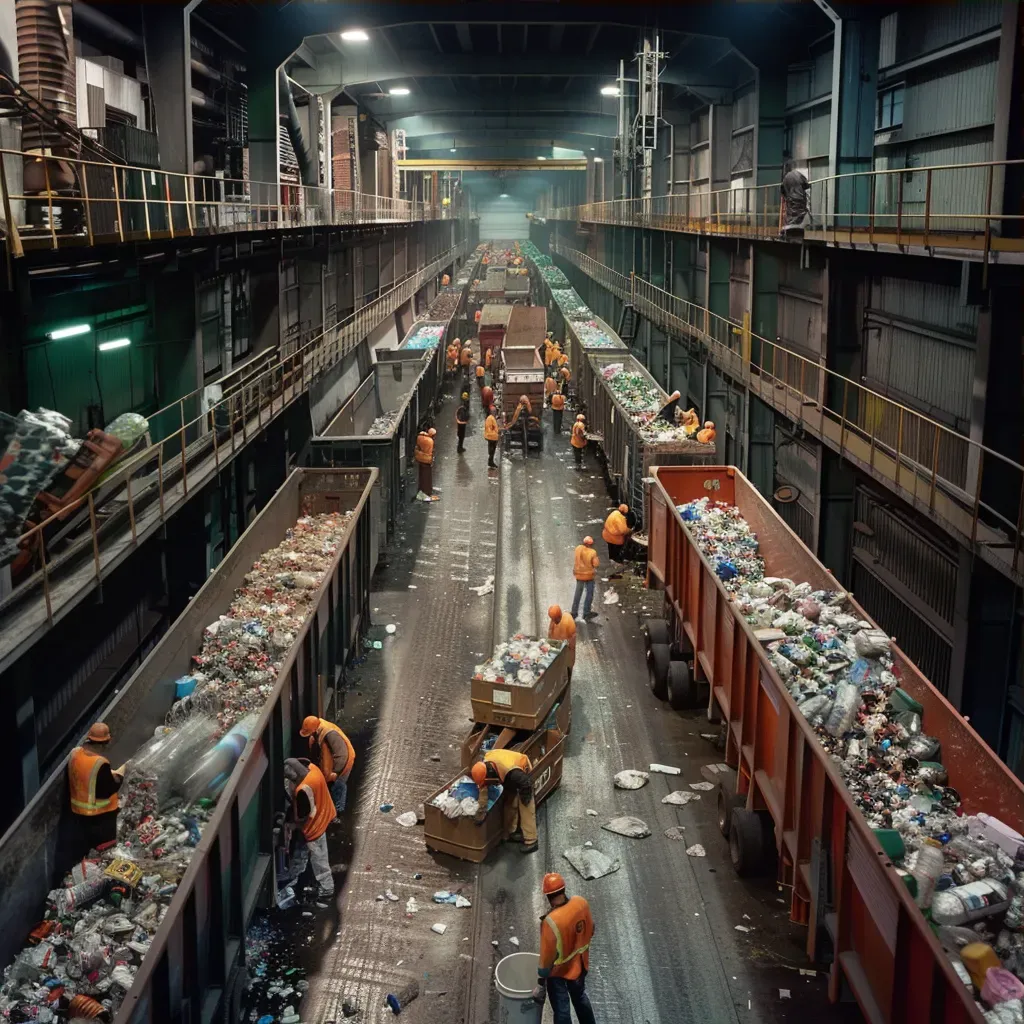 Workers sorting recyclable materials at a recycling plant - Image 3