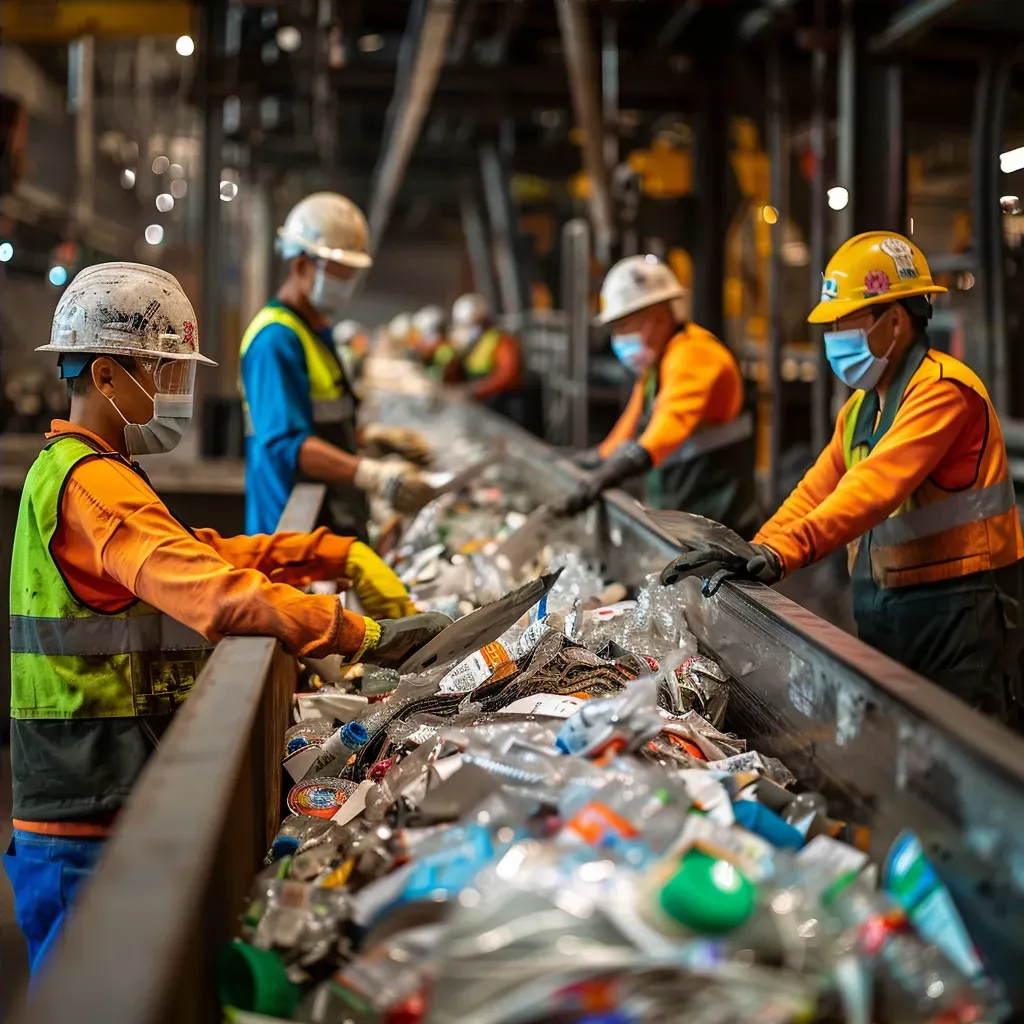 Workers sorting recyclable materials at a recycling plant - Image 4