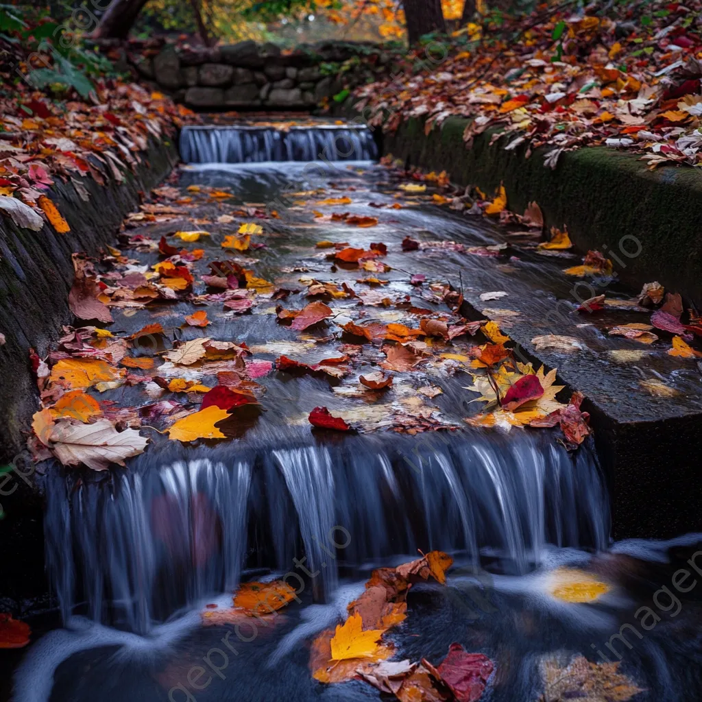 Traditional weir with autumn leaves falling around it - Image 4