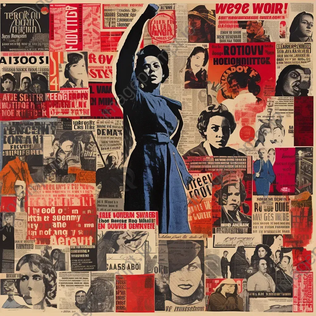 Collage and typography depiction of a feminist Suffragette march with banners - Image 3