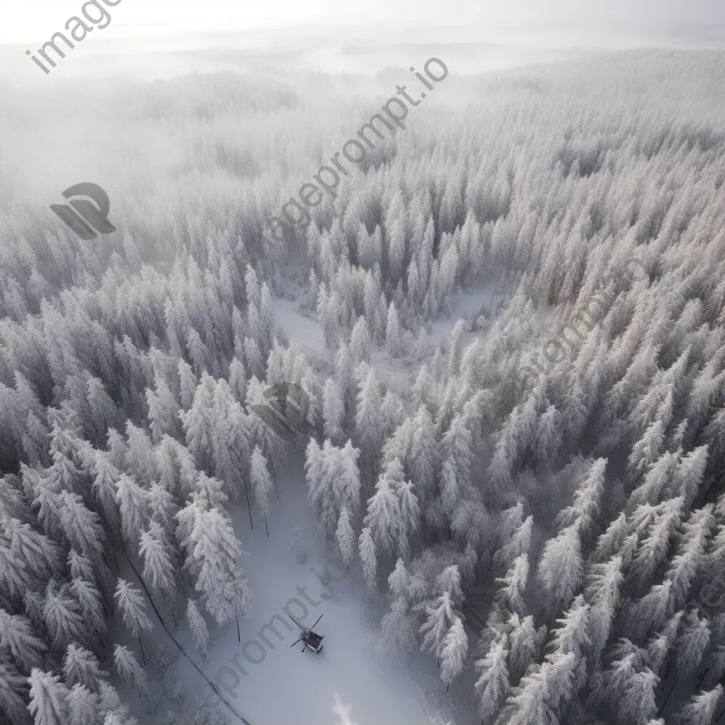 Snowy forest aerial view with helicopters on rescue mission, winter scene - Image 2